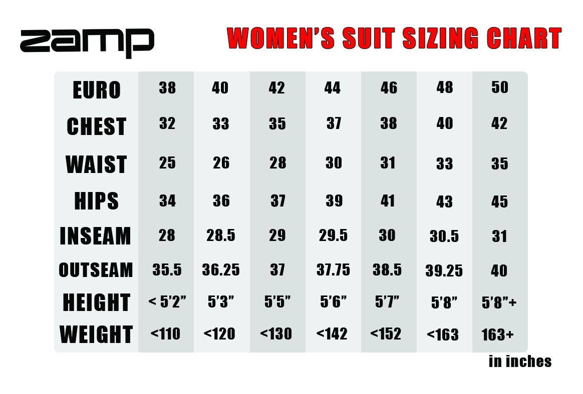 Zamp Suit Chart