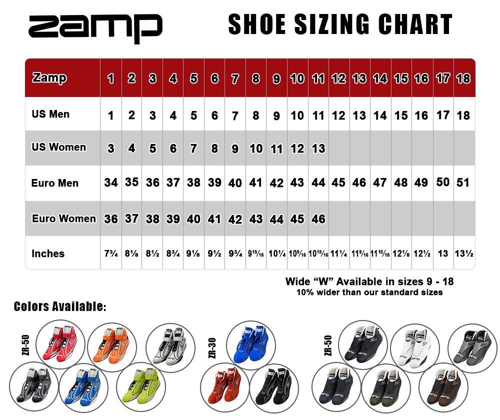 Zamp Shoes Chart